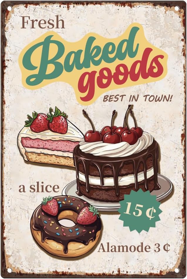 Kitchen Baking Wall Art - Świeże Wypieki Retro Tabliczka z Nadrukiem,