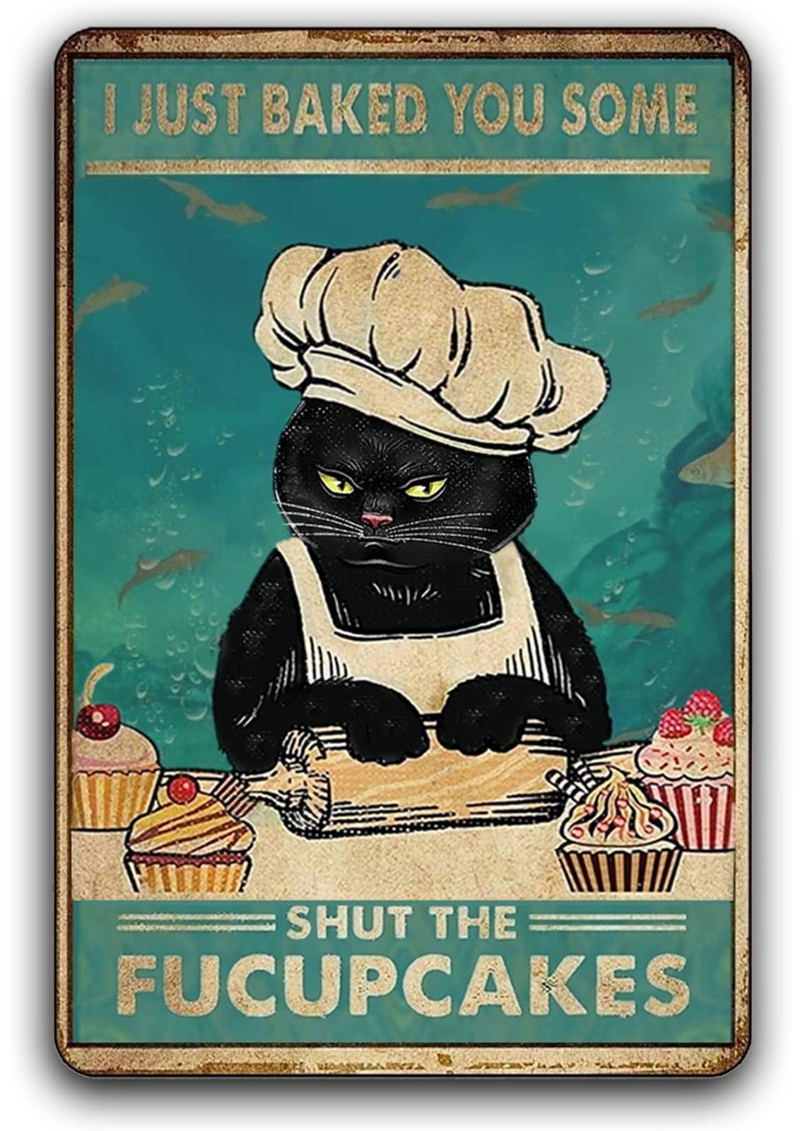 Kitchen Baking Wall Art - Fmcmly Zabawne Metalowe Tabliczki z Kotem