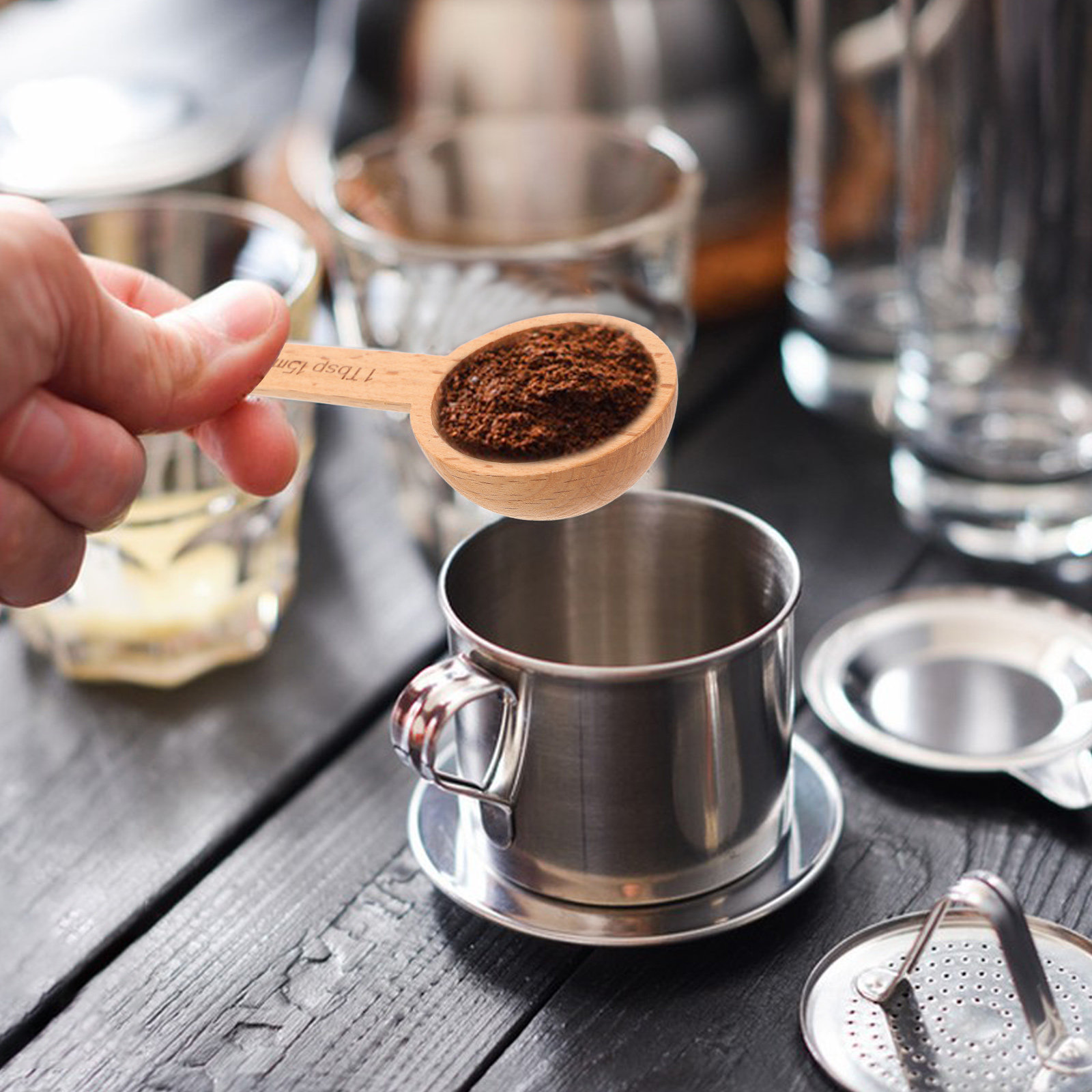4 szt. Drewniane miarki do kaw – Kitchen Baking Soda recenzja i cena